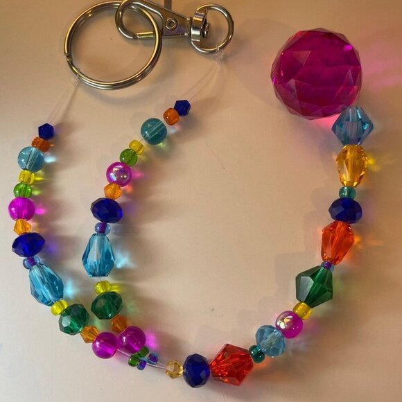 Handmade Accessories - Beaded Suncatcher Car Charm Rearview Mirror Ornament Pink Crystal Prism Jewel